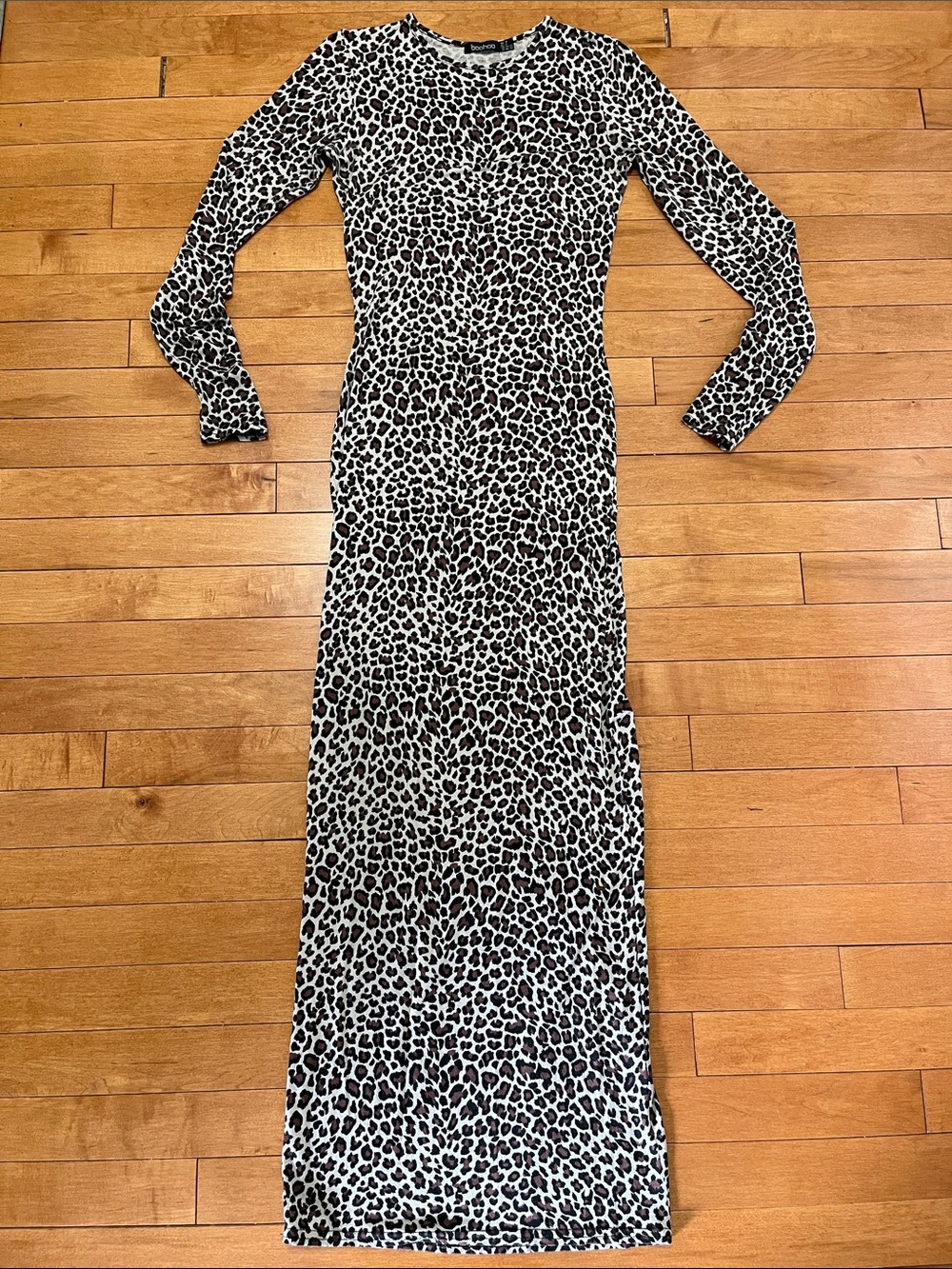 Boohoo Long Sleeve Leopard Print Maxi Dress - US 6